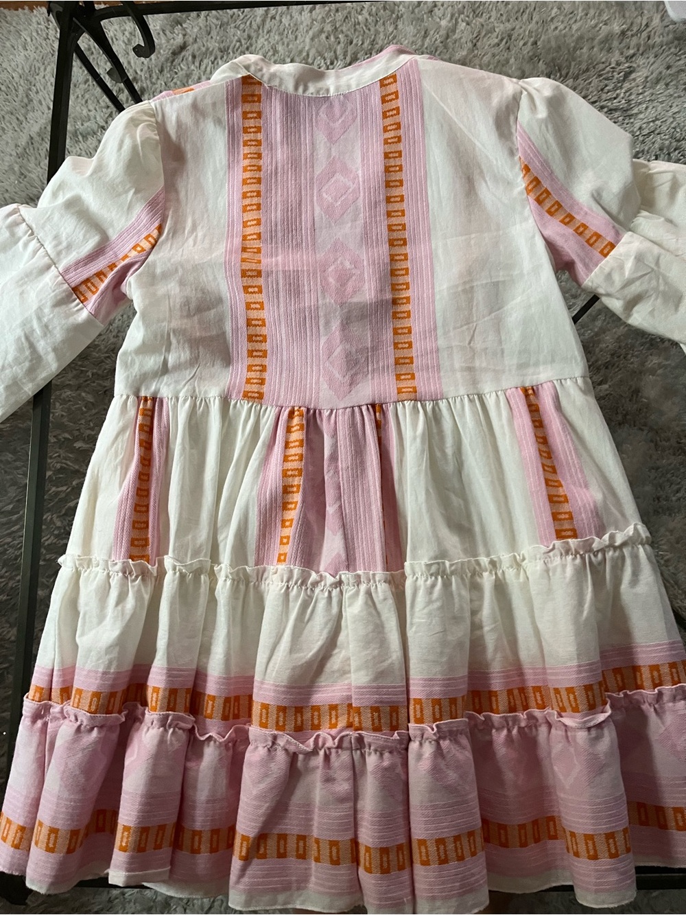 Marabu Women’s Pink & White Tiered Cotton Dress with Orange Trim - Picture 7 of 10